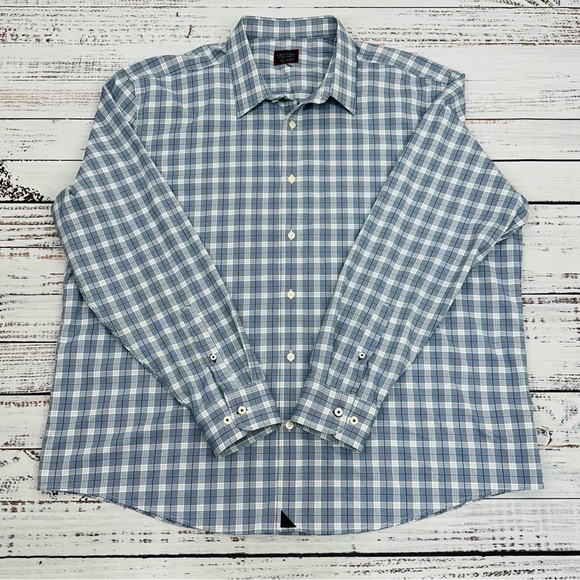 UnTuckIt Men’s size XXL Berklin Blue & White Plaid Ling Sleeve Button Down Shirt - Picture 10 of 14